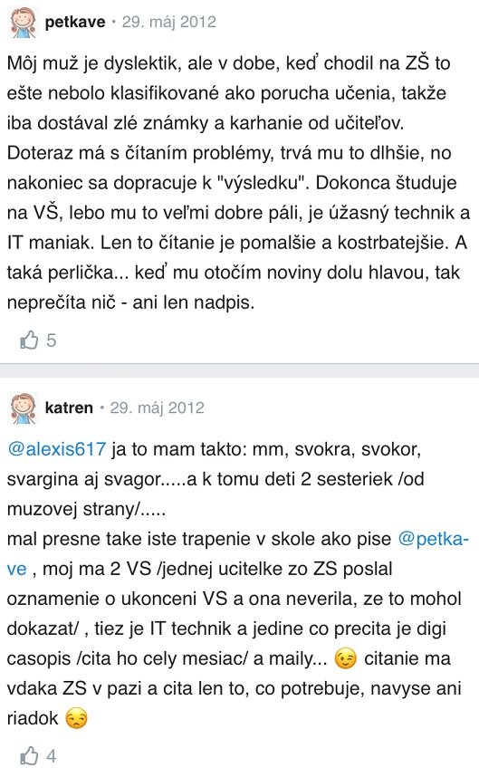 Dyslexia a poruchy čítania – skúsenosti