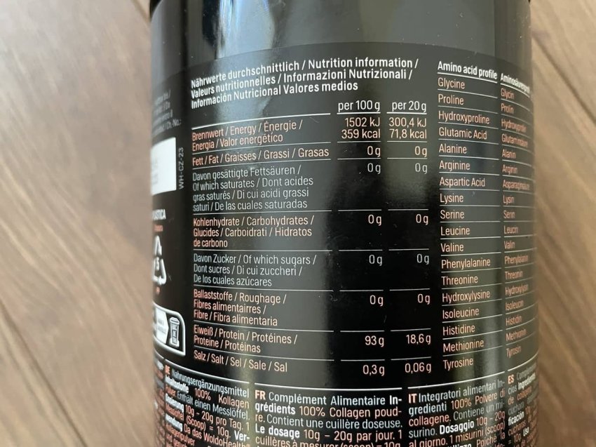 Hovädzí kolagén v prášku Collagen Pulver nutričné hodnoty